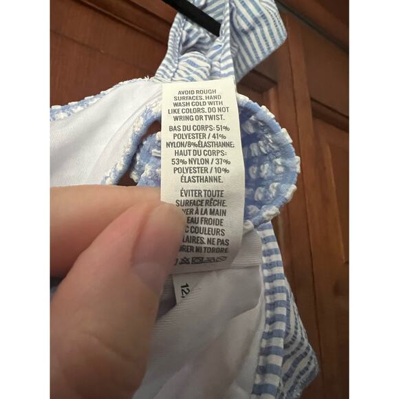 NWOT Aerie Women's Gingham Seersucker Scoop Wrap Bikini Top Blue Size Large - Picture 6 of 8